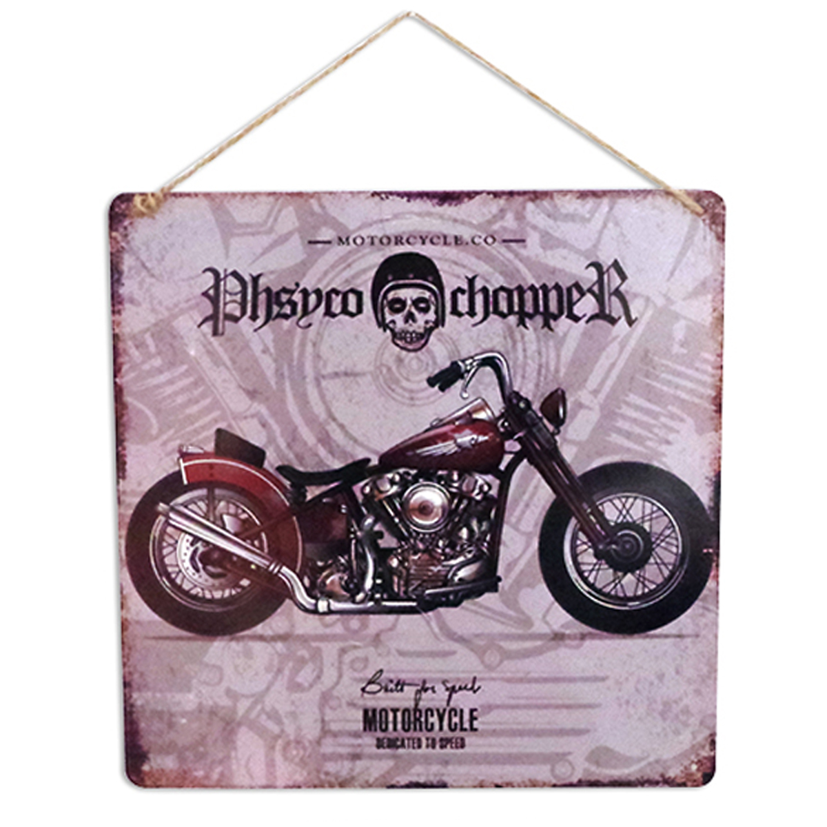Plaque métal rétro \'Motorcycle\' gris vintage - 30x30 cm - [A0291]