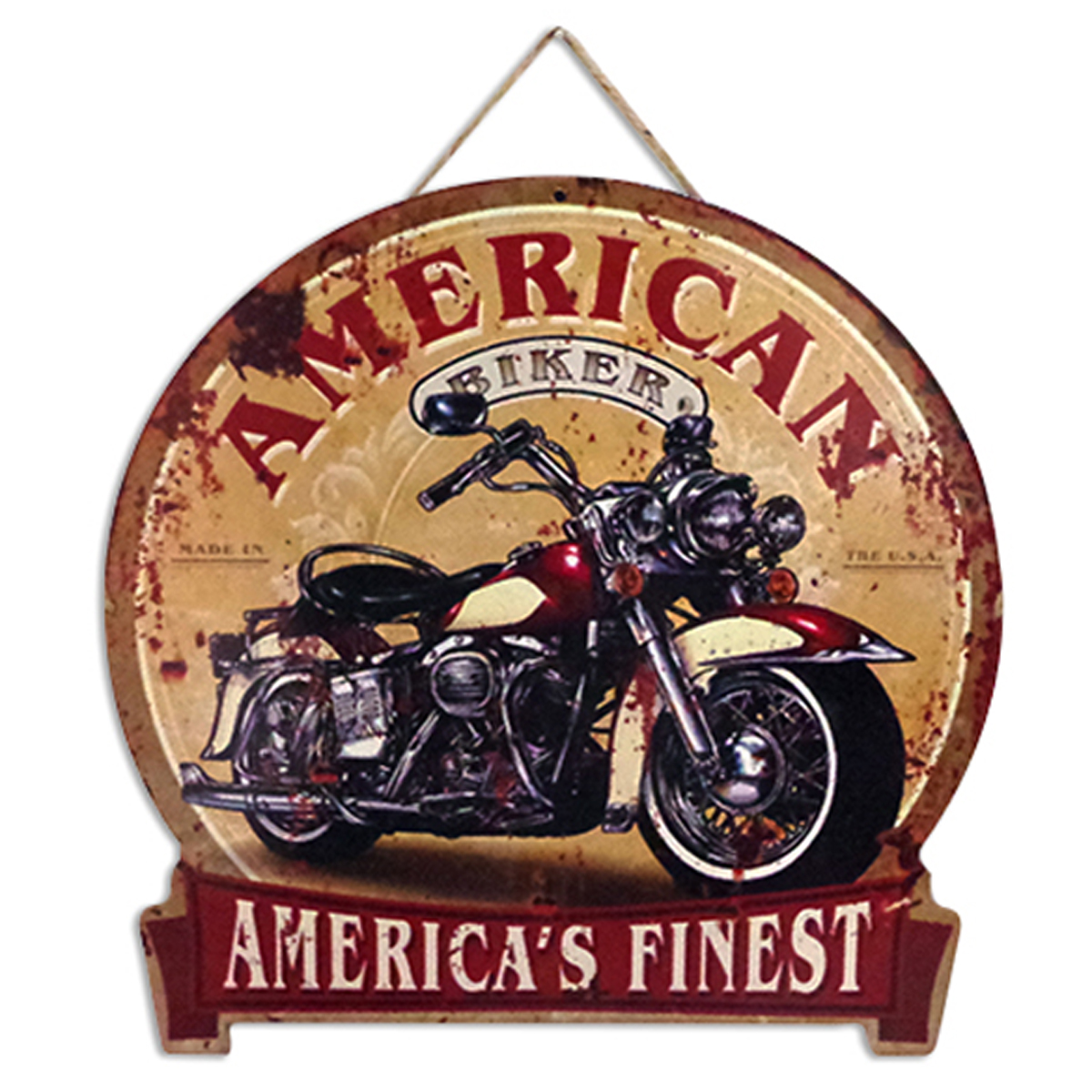 Plaque métal rétro \'American Biker\' rouge marron vintage - 30x30 cm - [A0292]