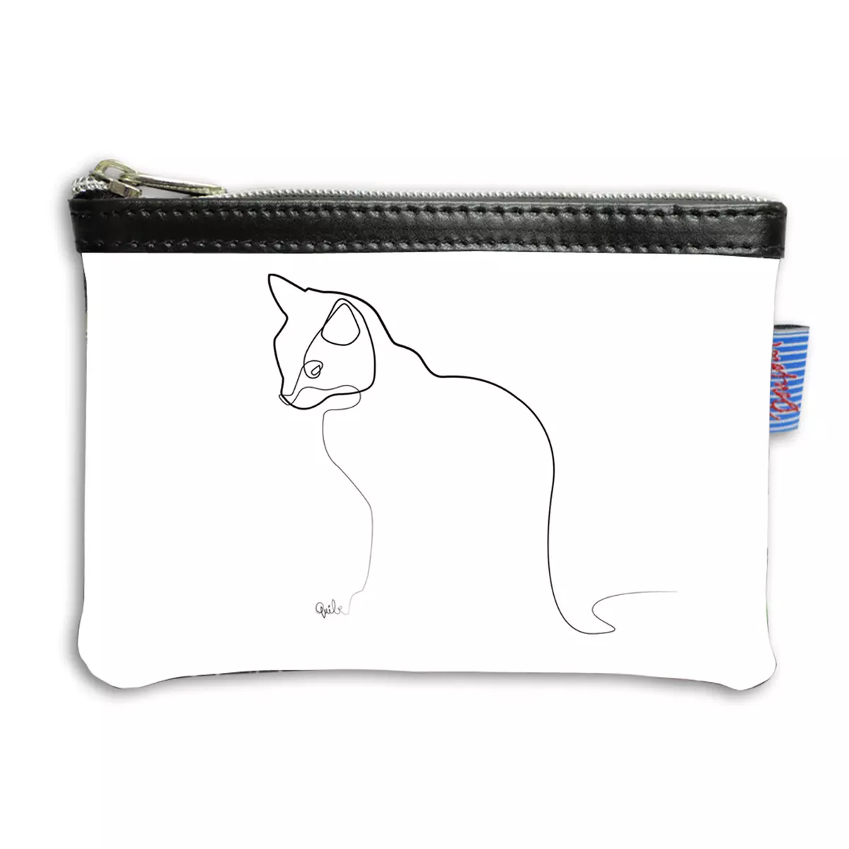 les trésors de lily Pochette trousse artisanale 'Quibe' blanc noir (Chat) 14x10x2 cm [A0323]