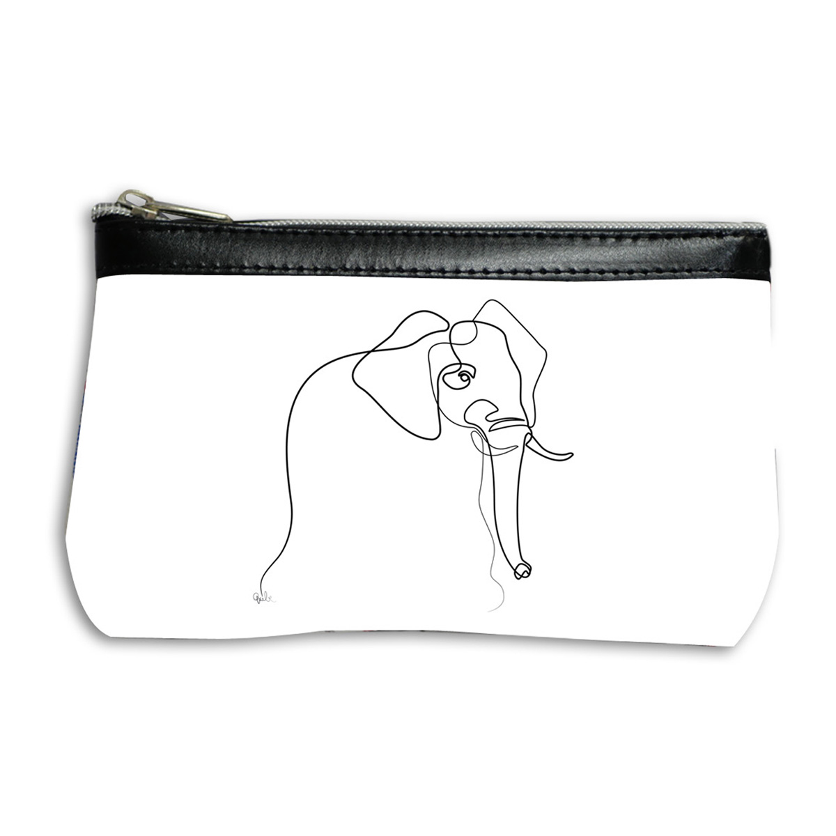 Pochette trousse artisanale \'Quibe\' blanc noir (Elephant) - 17x12 cm - [A0326]