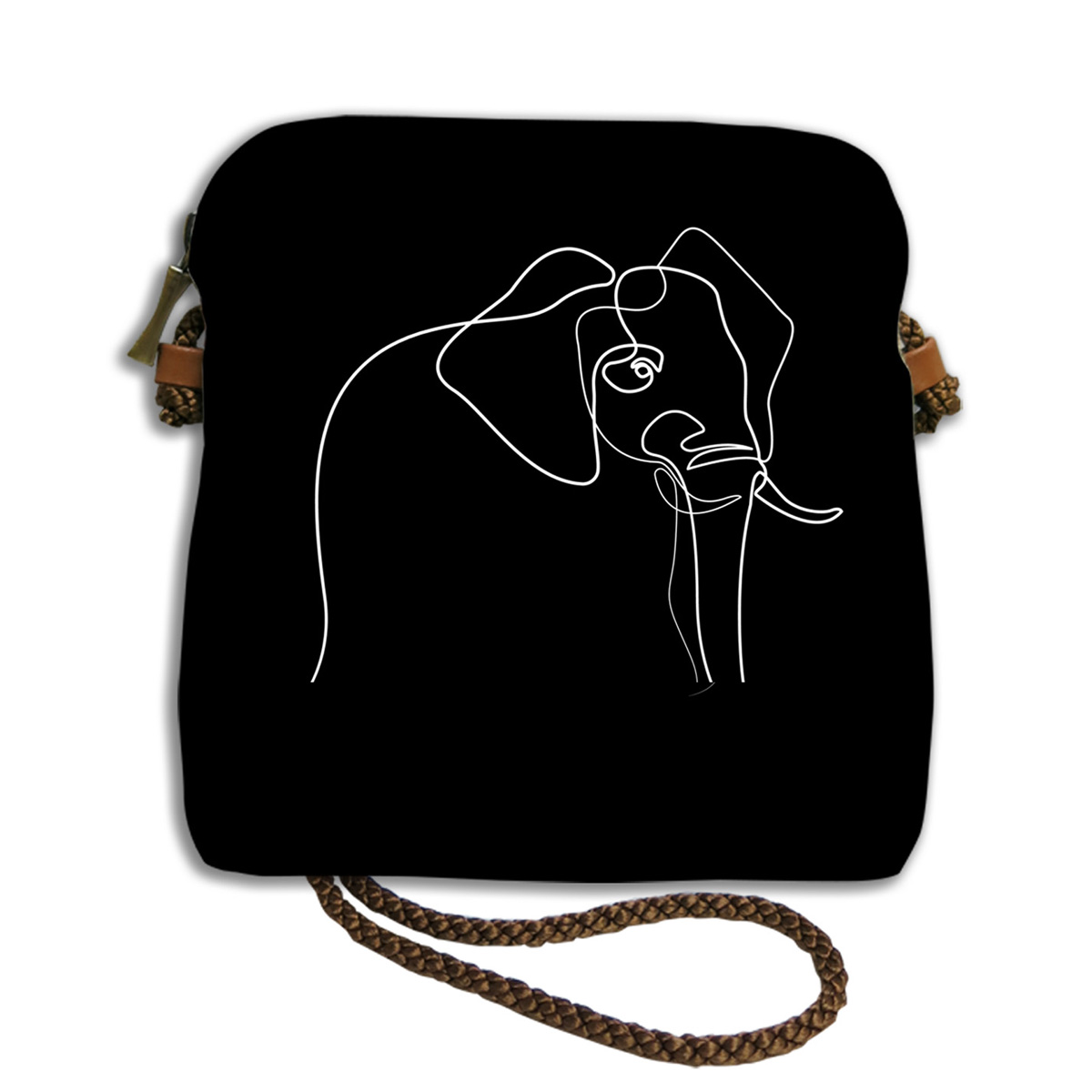 Sac bandoulière artisanal \'Quibe\' noir marron (Elephant)  - 18x17 cm - [A0337]
