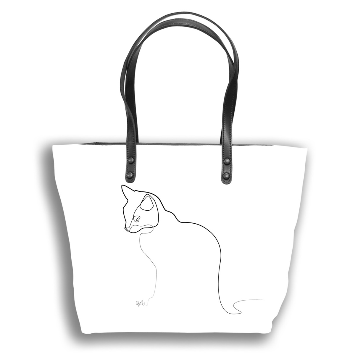 Sac créateur artisanal \'Quibe\' blanc noir (Chat)  - 44x27x14 cm - [A0340]