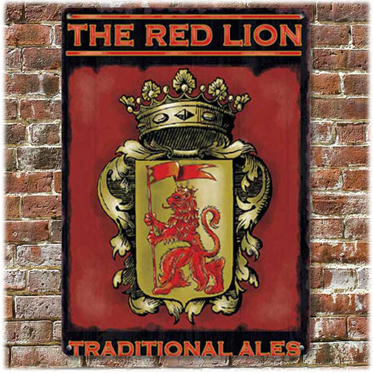 Plaque métal rétro \'The Red Lion\' rouge vintage - 40x30 cm - [A0639]