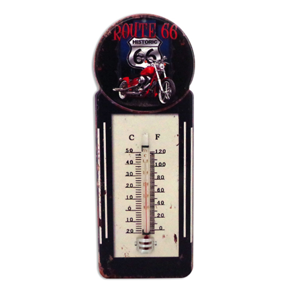 Thermomètre métal vintage \'Route 66\' noir - 29x10 cm - [A1132]