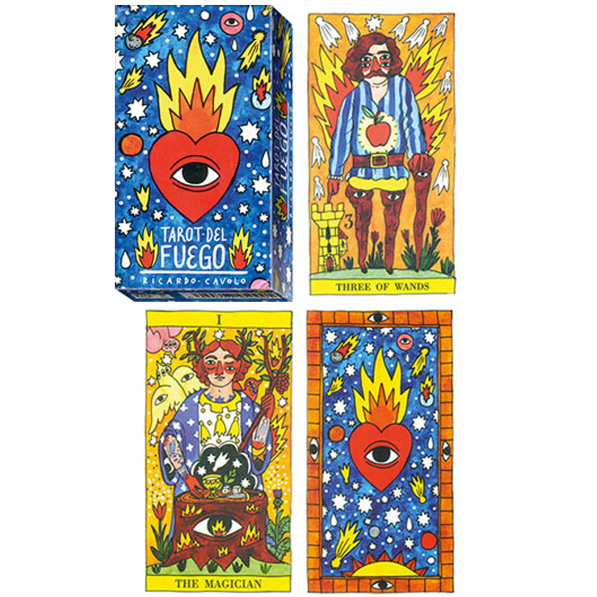 Tarot Créateur \'Tarot del Fuego\' bleu rouge - 115x6x3 cm - [A1348]