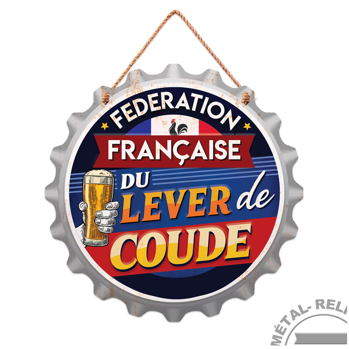Plaque métal capsule \'Fédération Française du Lever de Coude\' relief 3D - 30 cm - [A1355]