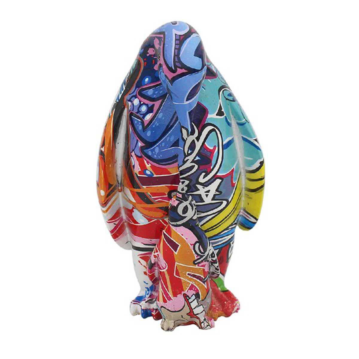 Figurine résine \'Pingouin et son petit Graffiti\' multicolore - 18x10x10 cm - [A1361]
