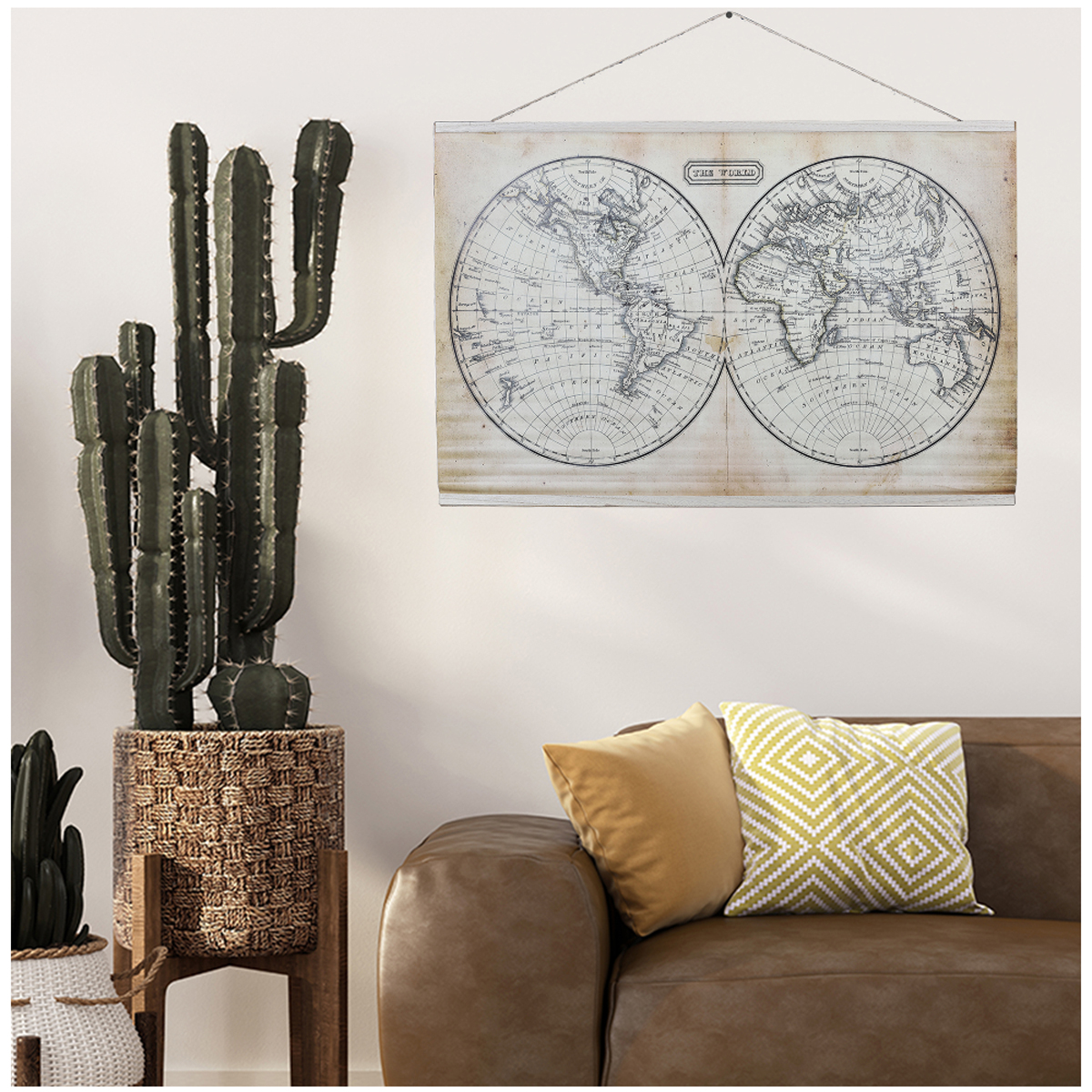 Toile textile \'Mappemonde\' - 110x94 cm - [A1782]