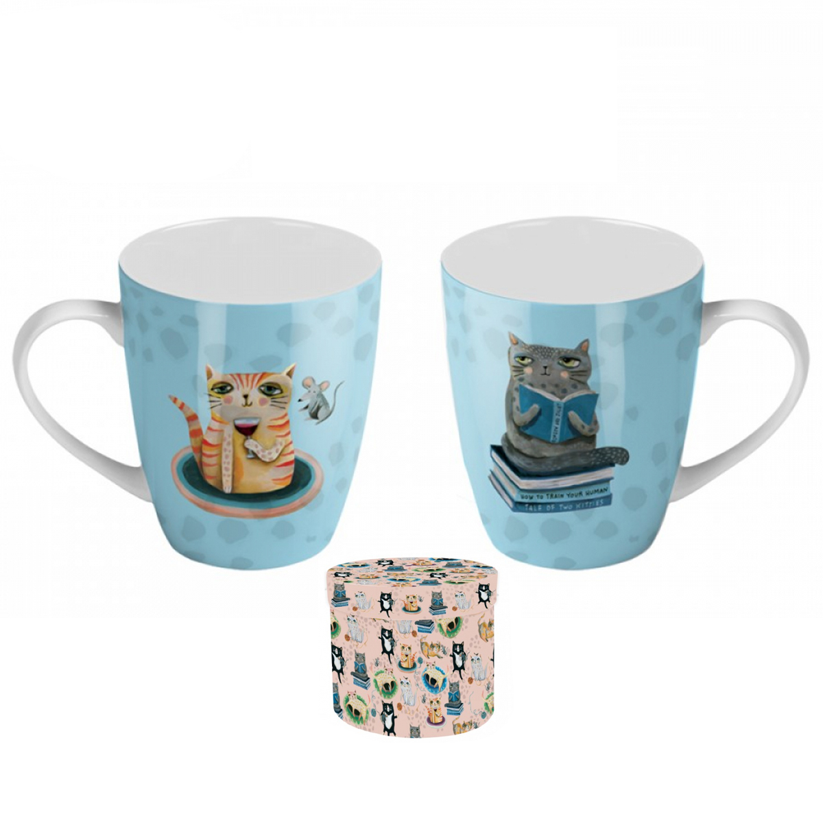 Coffret mug porcelaine \'Allen Designs\' bleu (chat) - 8x10 cm - [A1992]