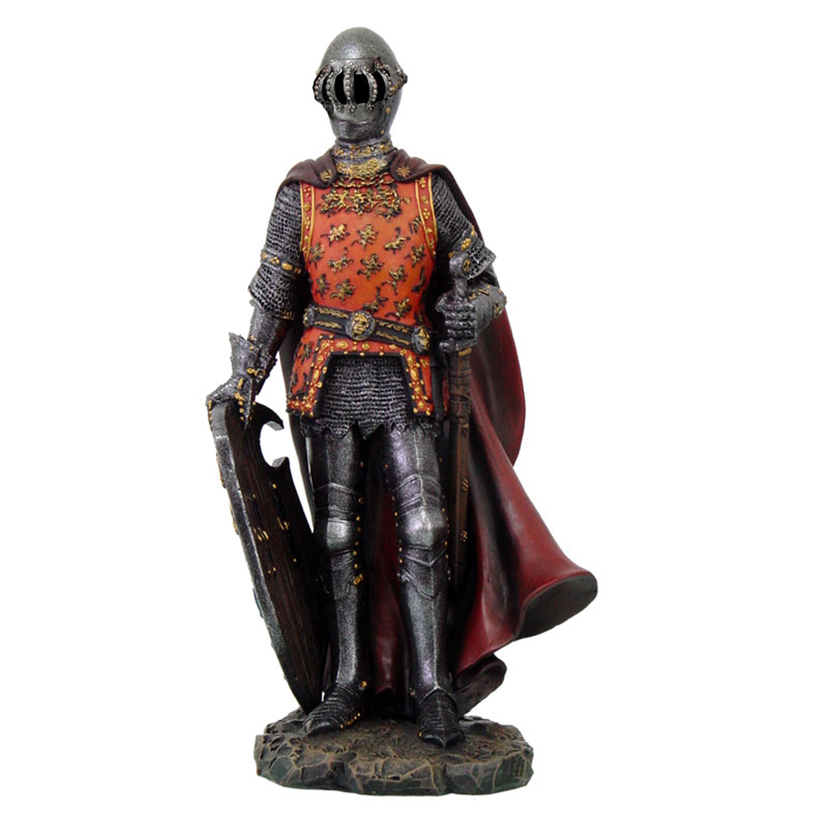 Figurine résine \'Chevalier du XIIIème siècle\' orange gris - 18 cm - [A2255]