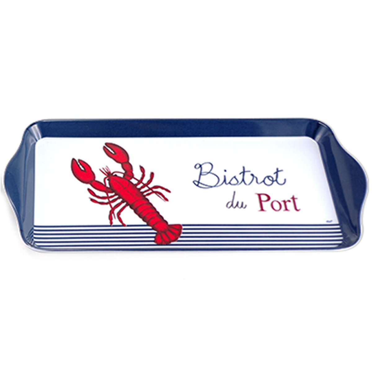 Plateau à cake mélamine \'Bistrot du Port\' rouge bleu blanc (homard) - 30x15 cm - [A2453]