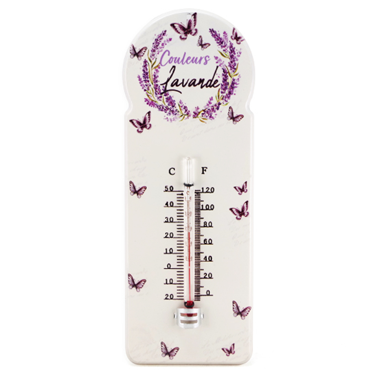 Thermomètre métal vintage \'Couleurs Lavande\' violet ivoire - 29x10 cm - [A2460]