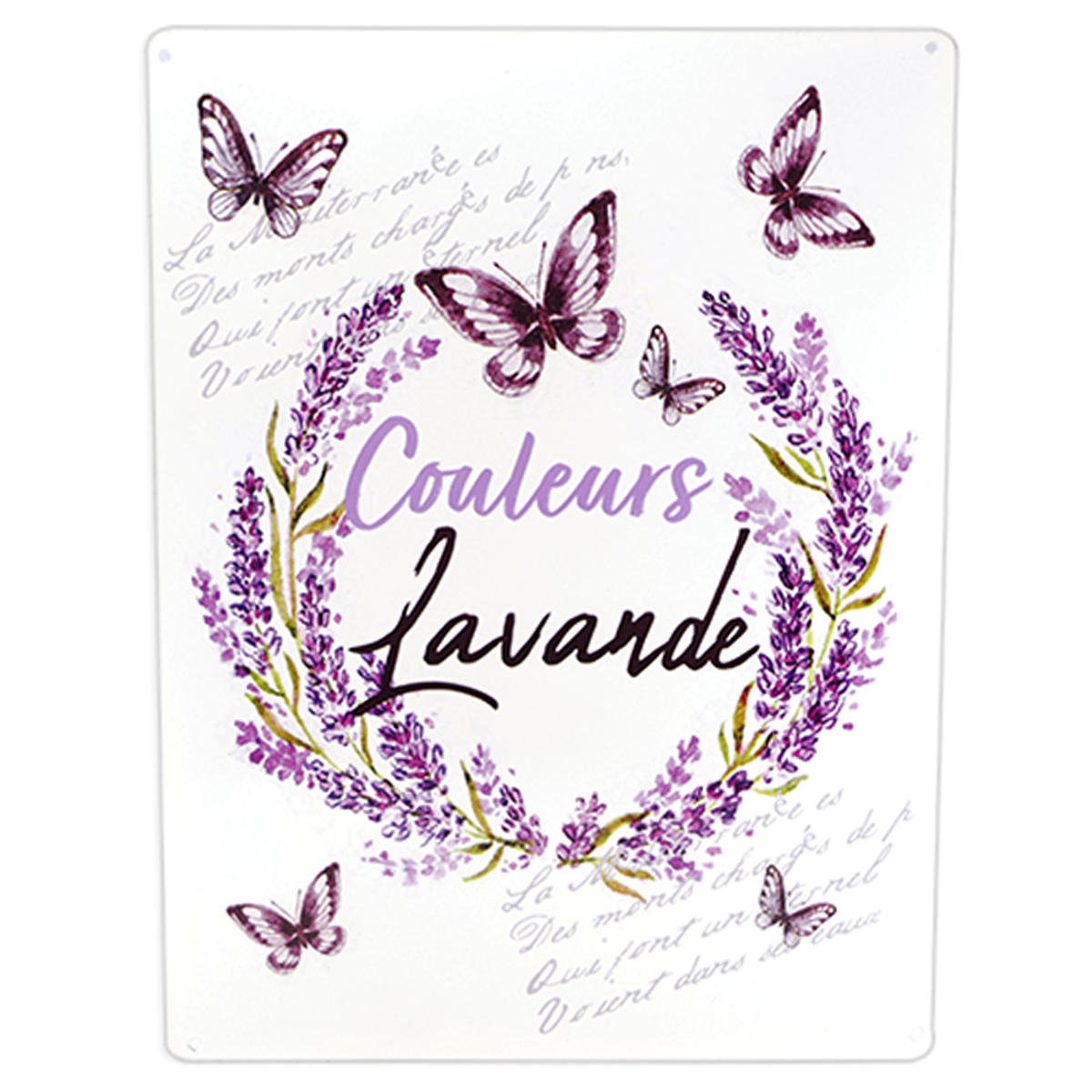 Plaque métal \'Couleurs Lavande\' violet blanc - 33x25 cm - [A2508]