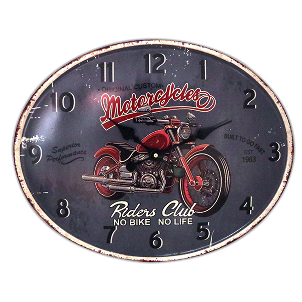 Horloge Murale métal \'Riders\' gris rouge vintage - 49x39 cm - [A2512]