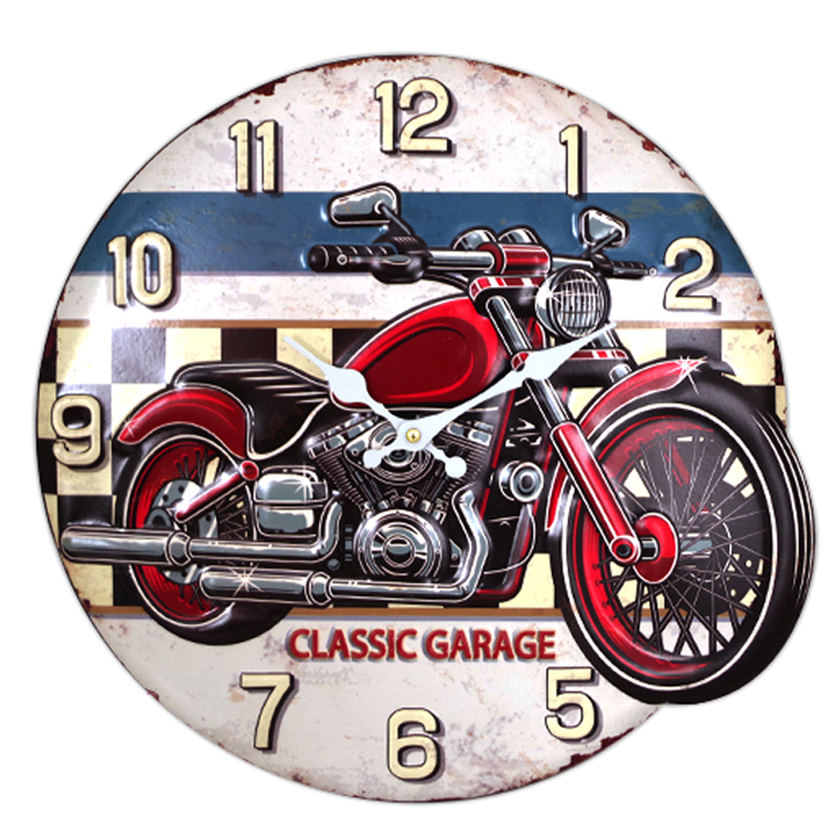 Horloge Murale métal \'Classic Garage\' rouge bleu beige vintage - 40 cm - [A2513]