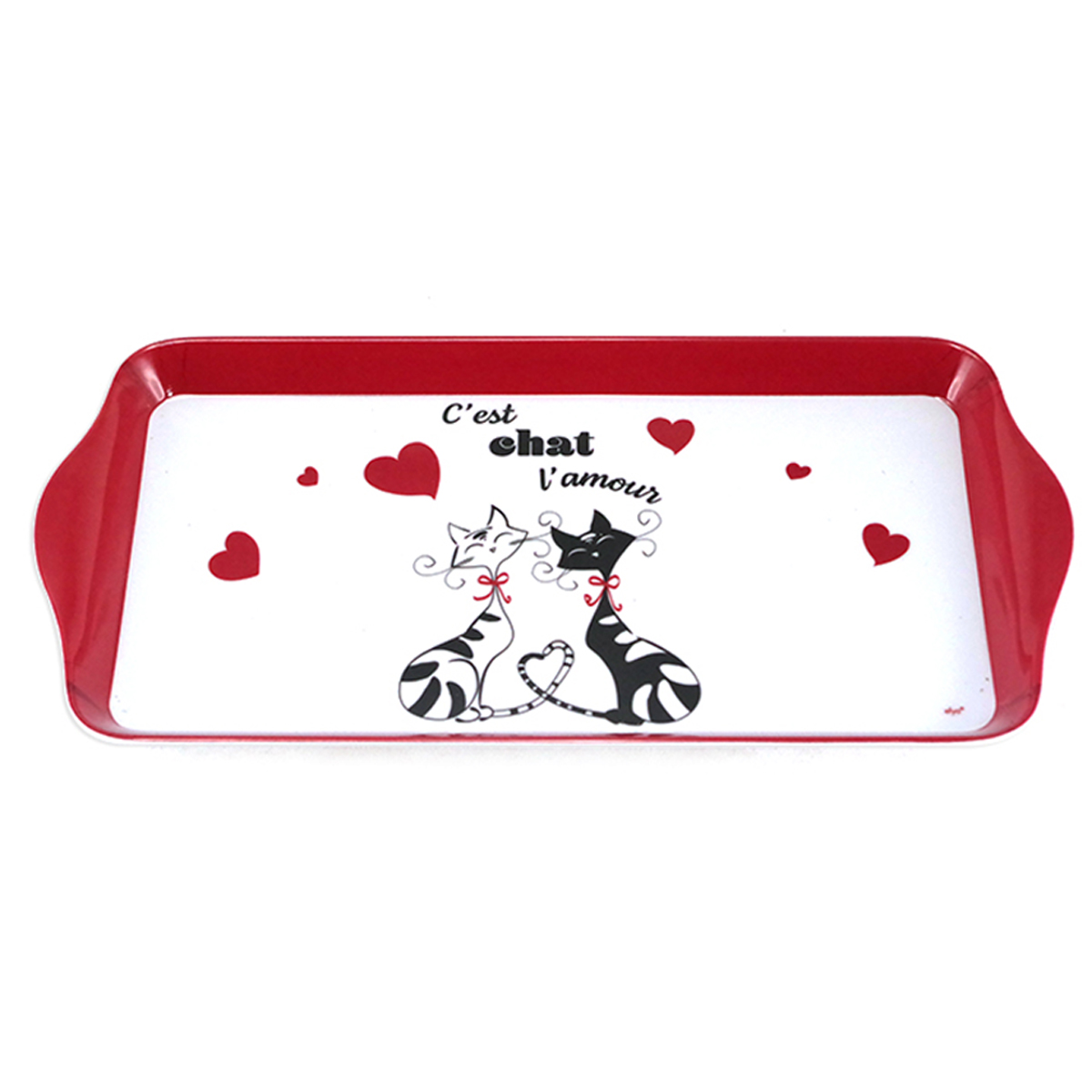 Plateau à cake mélamine \'Chats\' noir rouge blanc - 30x15 cm (C\'est Chat l\'amour) - [A2554]