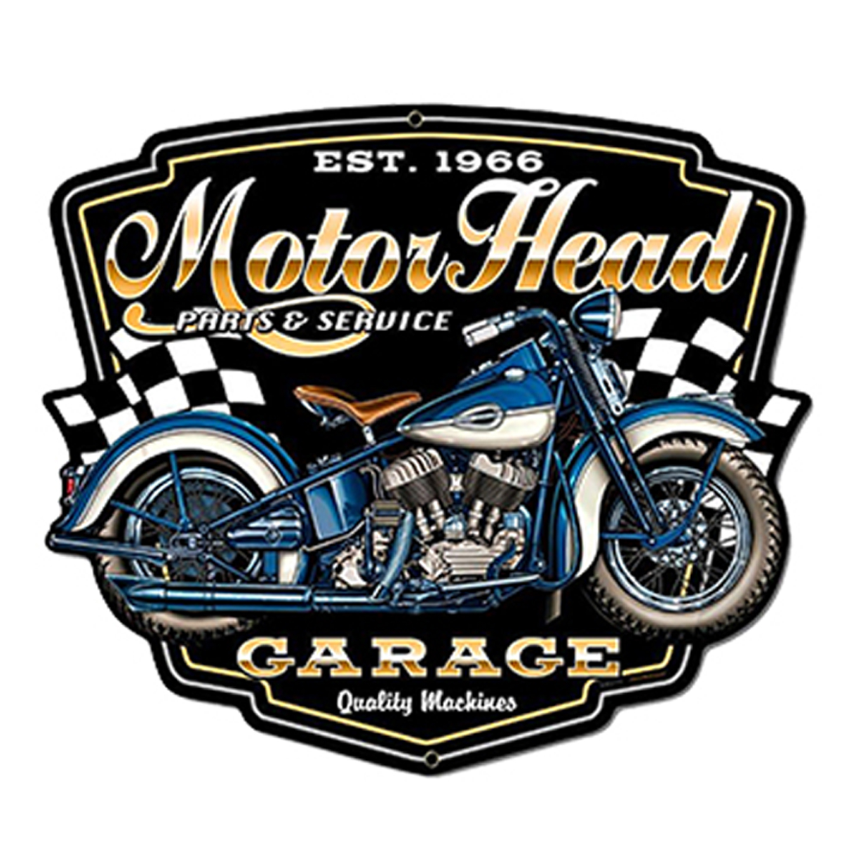 Plaque métal rétro \'Bikers\' bleu noir vintage - 45x35 cm (MotorHead garage) - [A2571]