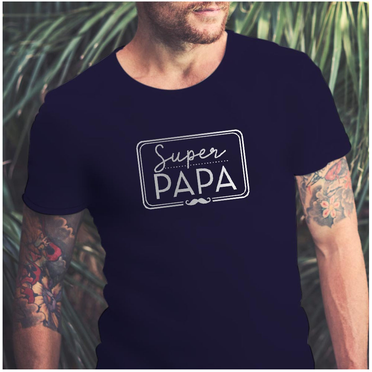 T-shirt coton \'Super Papa\' marine - taille M - [A2701]