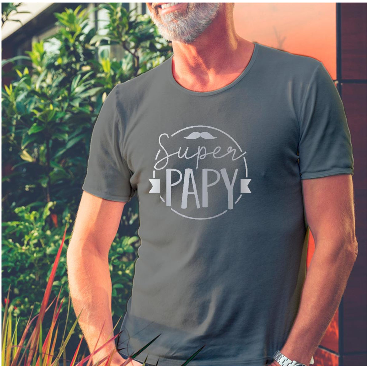 T-shirt coton \'Super Papy\' gris - taille L - [A2715]
