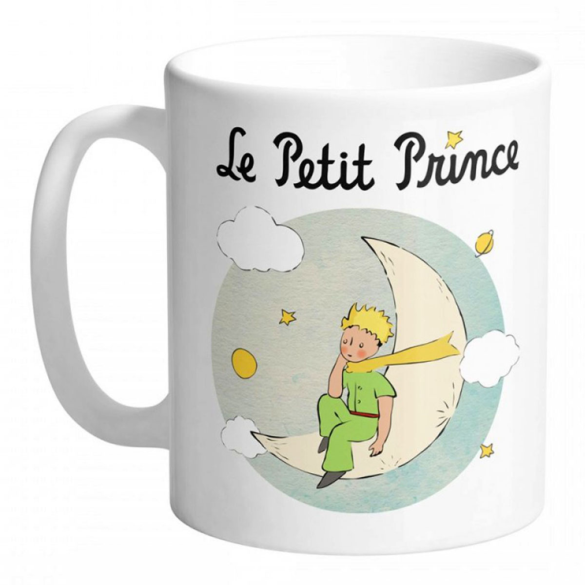 Mug céramique \'Le Petit Prince\' blanc turquoise (lune) - 95x80 mm - [A2798]