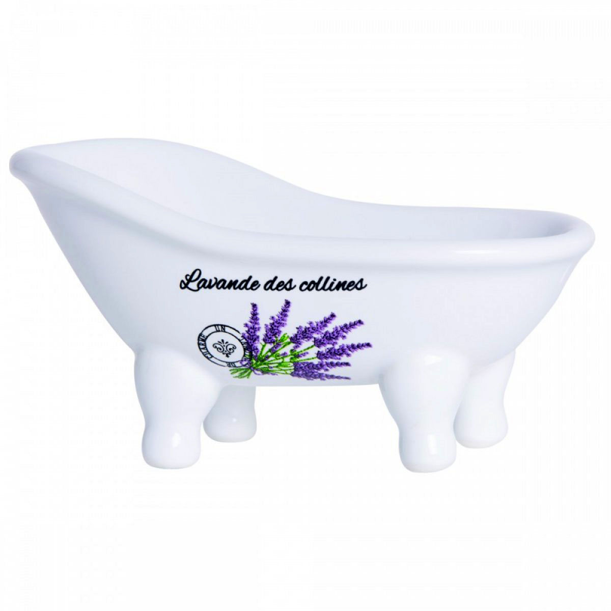 Porte-savon céramique \'Lavande des Collines\' blanc violet - 14x75 cm - [A2834]