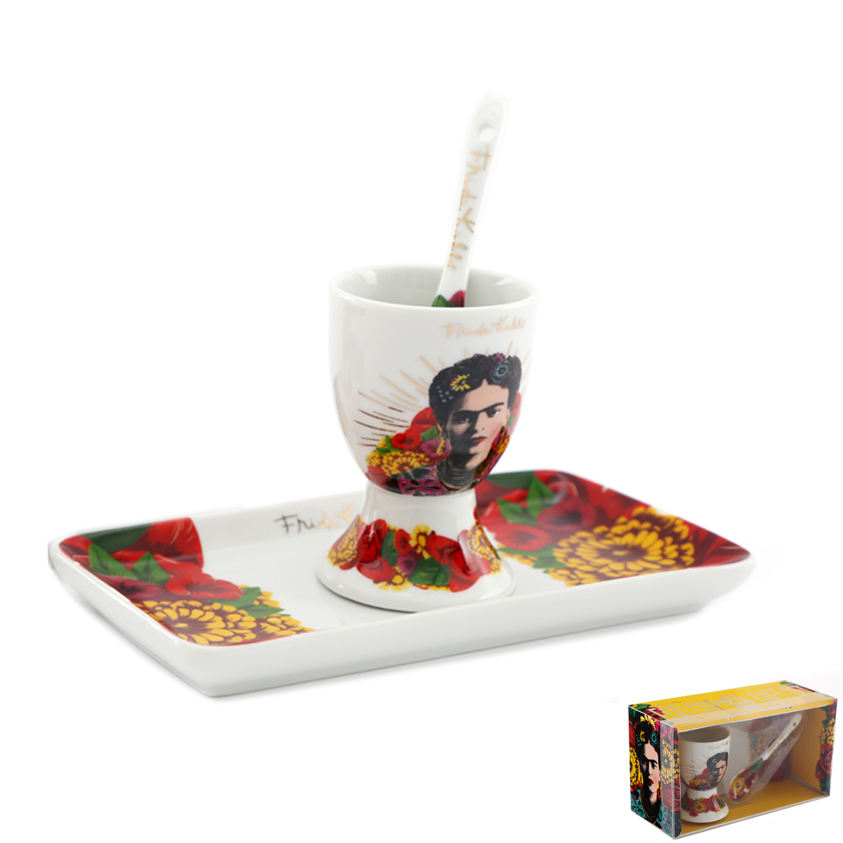 Set coquetier porcelaine \'Frida Kahlo\' multicolore - [A2904]