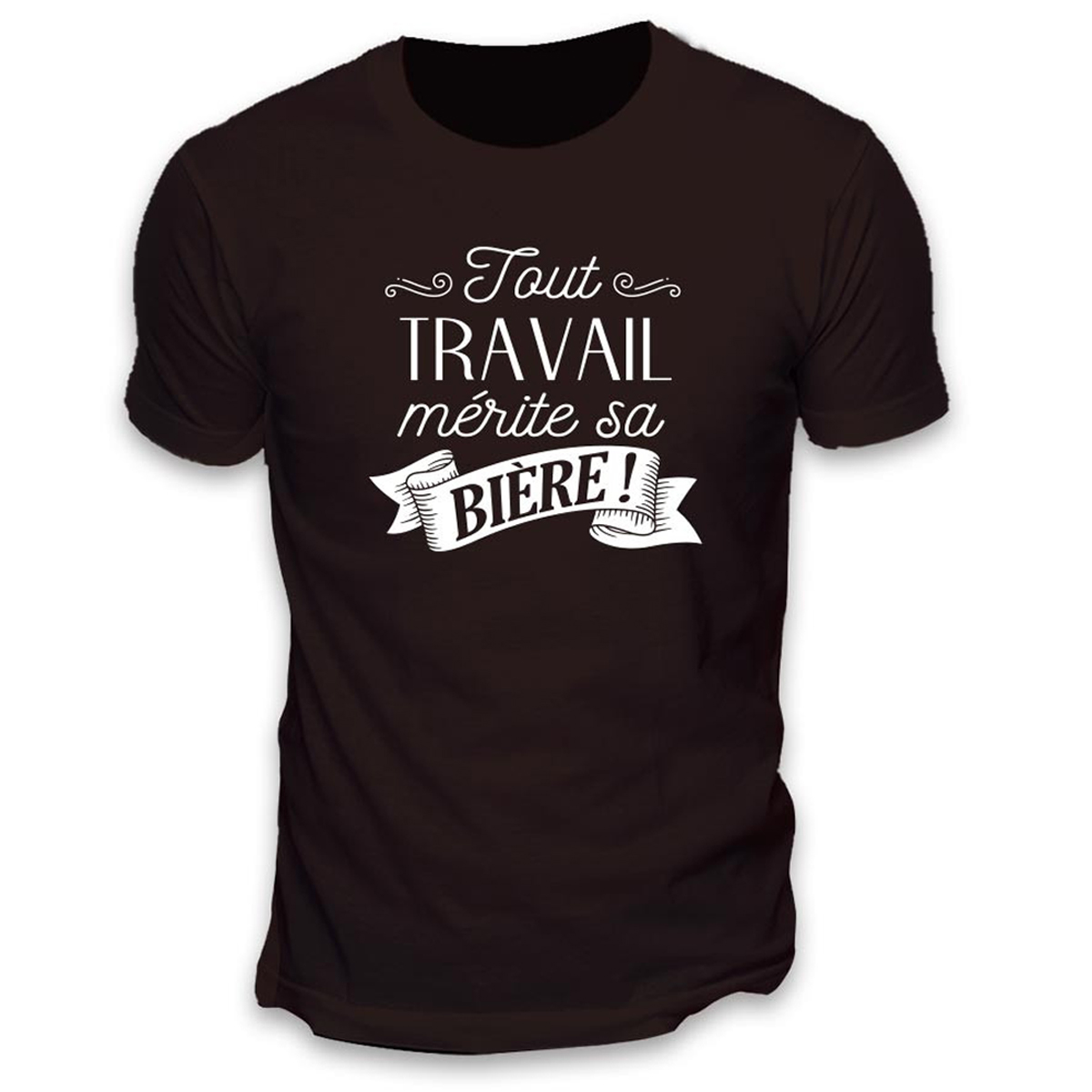 T-shirt coton \'Tout Travail Mérite Sa Bière\' noir - taille L - [A3159]