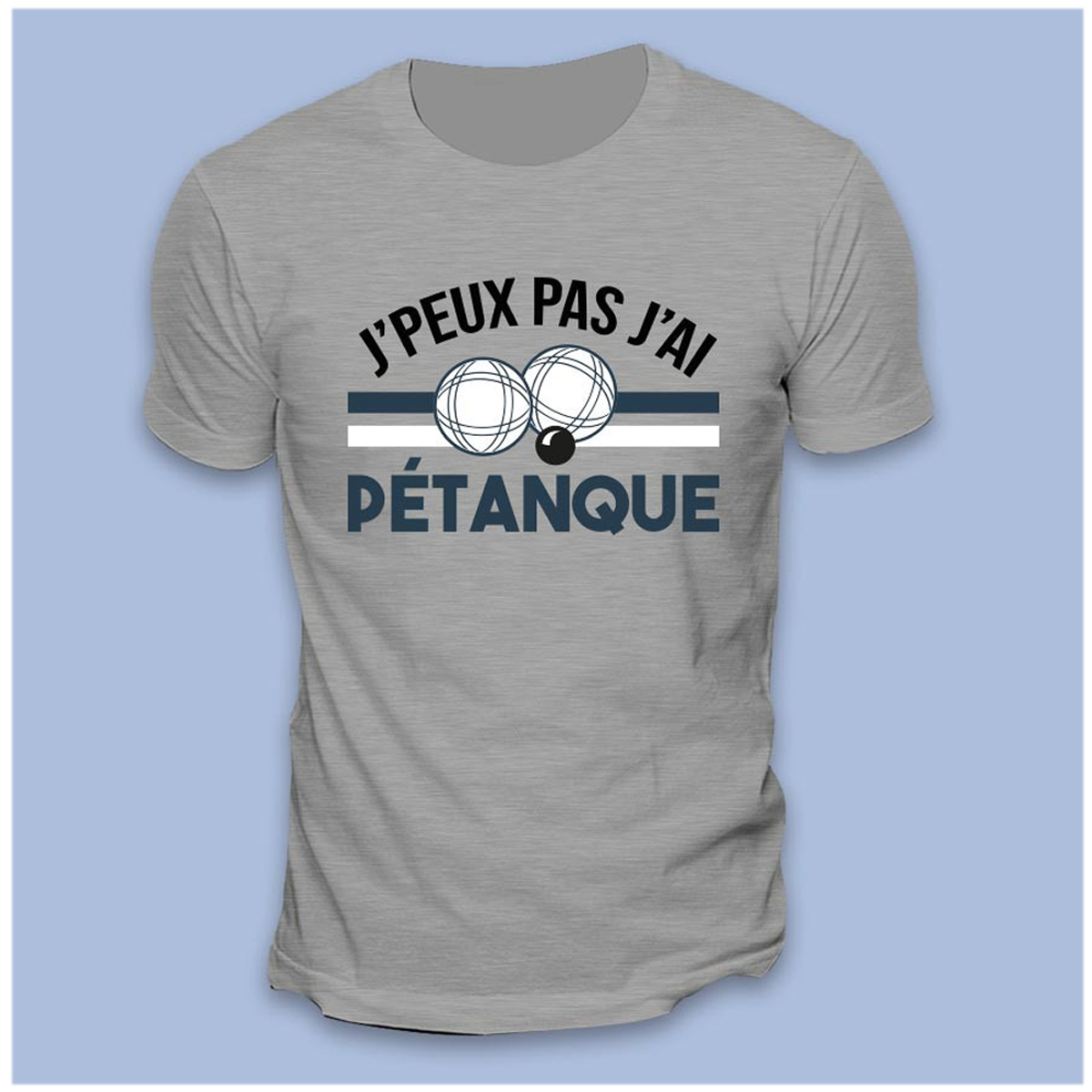 T-shirt coton \'Pétanque\' gris (J\'peux pas, j\'ai Pétanque) - taille XL - [A3165]