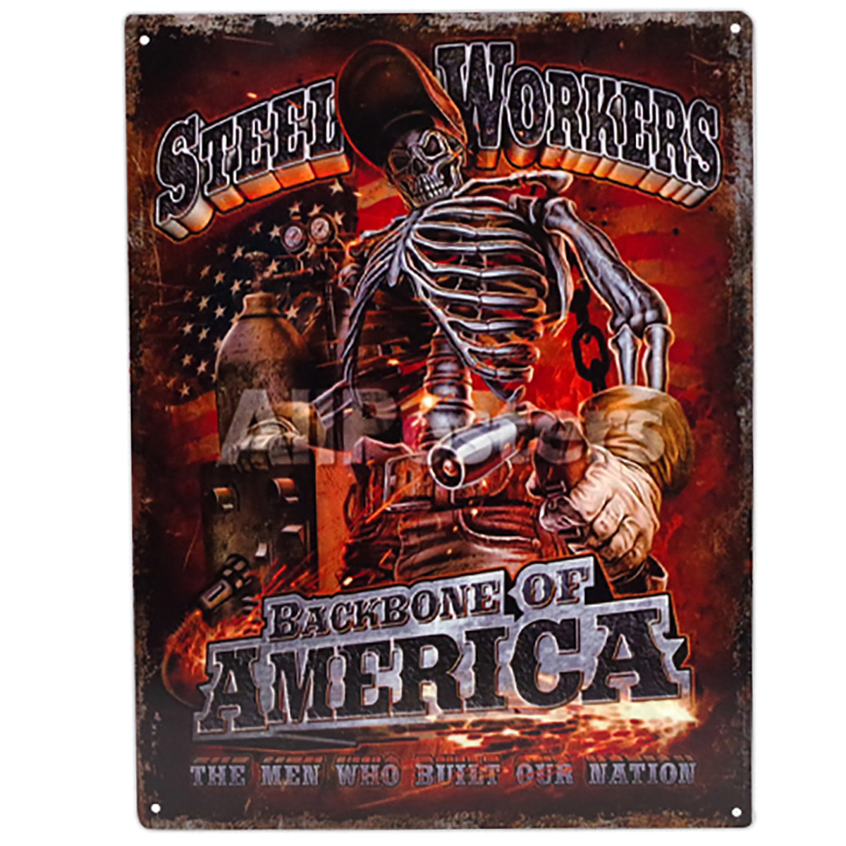 Plaque métal rétro \'Steel Workers Backbone of America\' - 33x25 cm - [A3203]