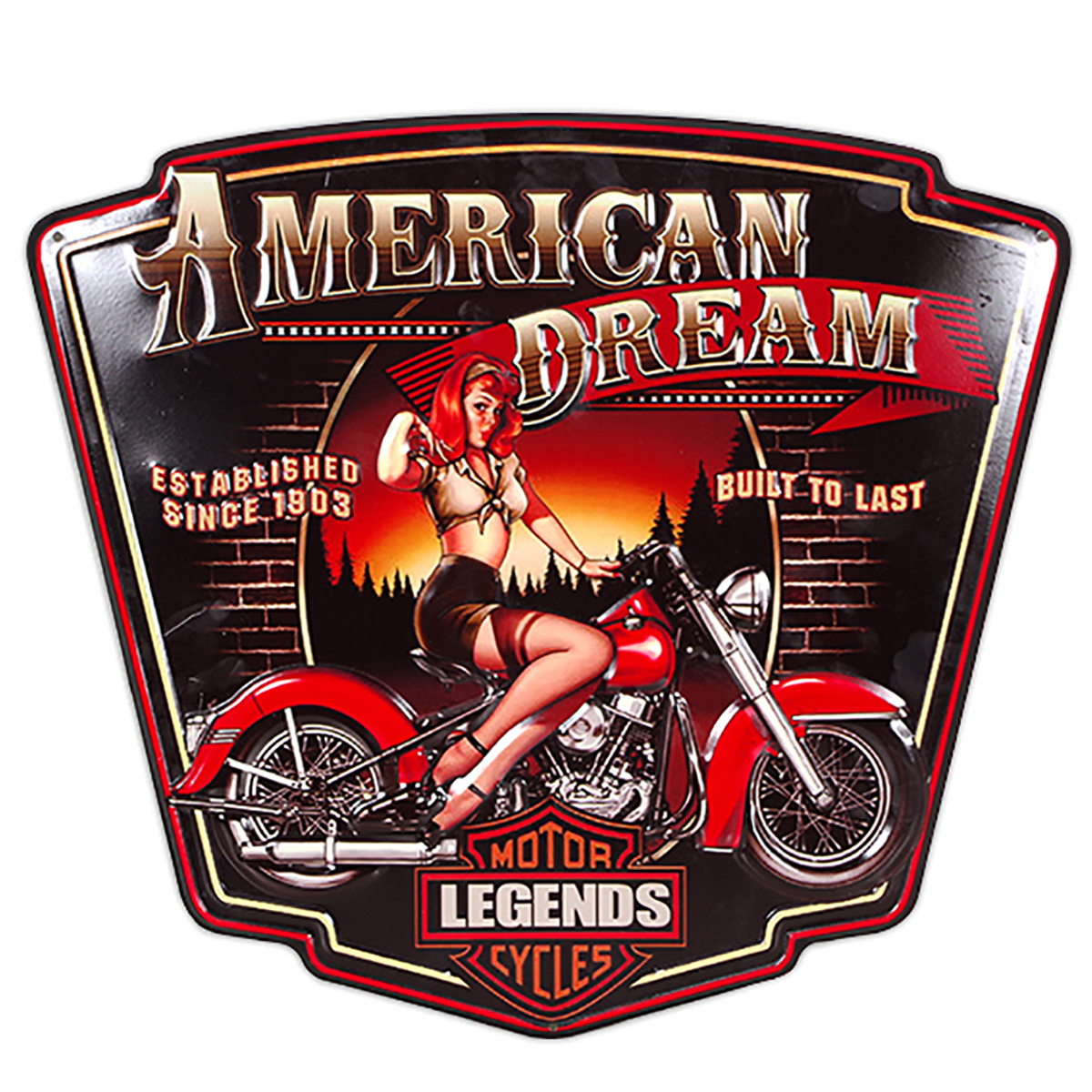 Plaque métal rétro \'American Dream\' rouge noir - 50x45 cm - [A3212]