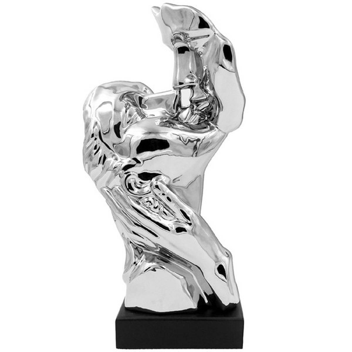 Statuette céramique \'Arty\' argenté noir (visage, baiser) - 38 cm - [A3306]