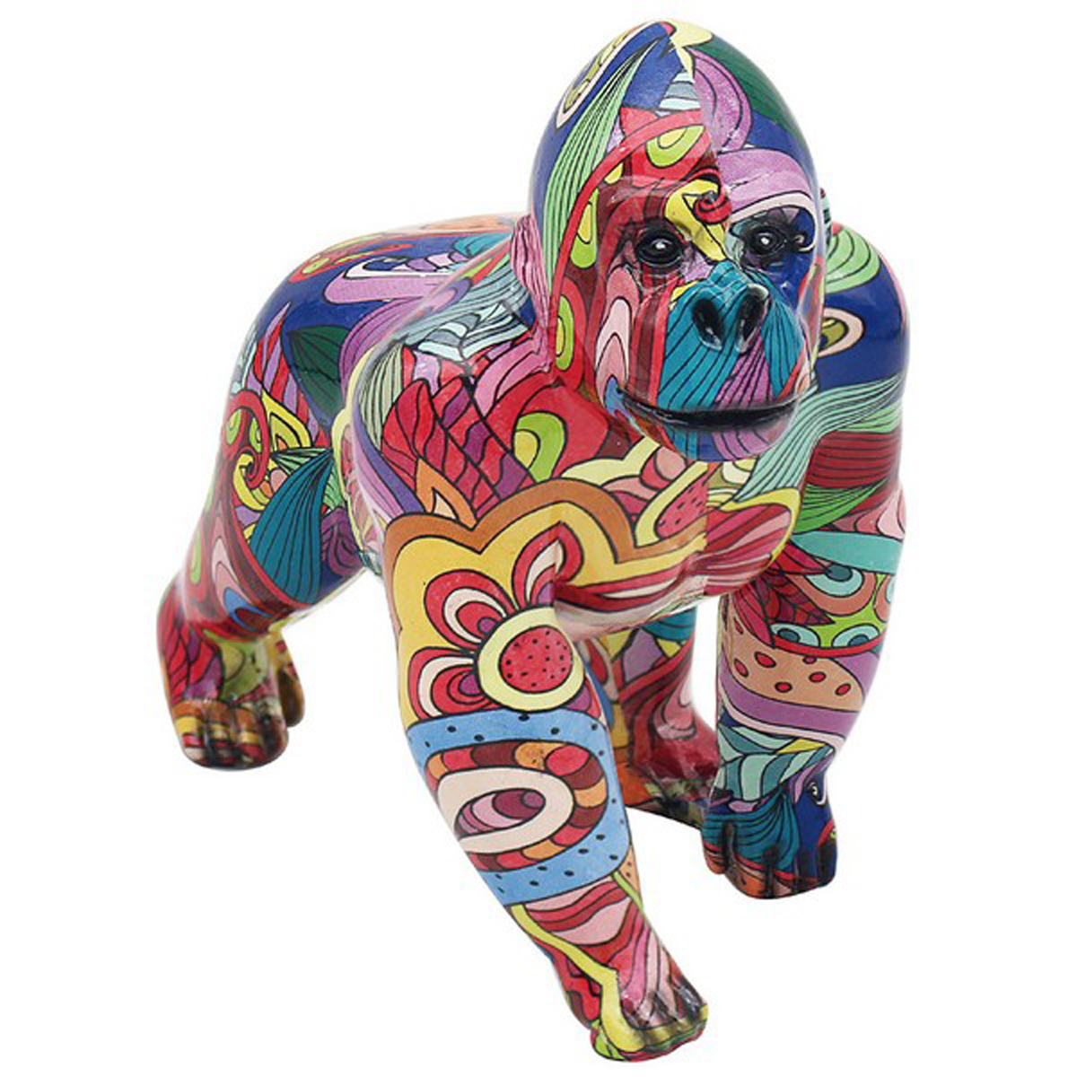 Figurine résine \'Gorille Groovy\' multicolore - 17x14x9 cm - [A3314]