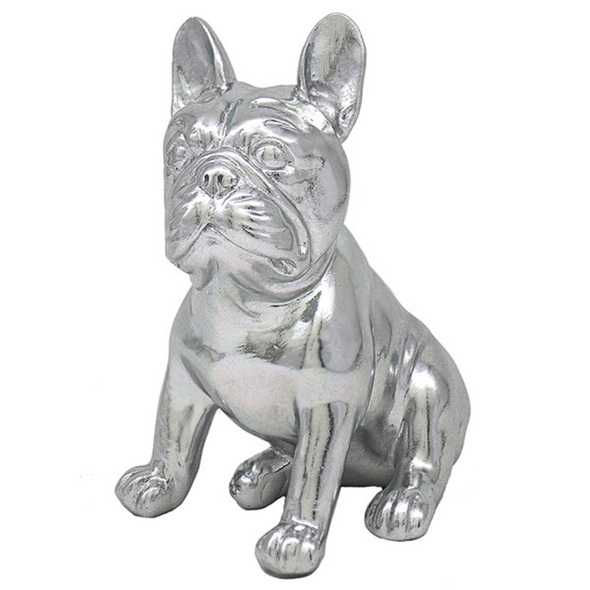 Figurine résine \'Bulldog Français\' argenté - 20x16x12 cm - [A3315]