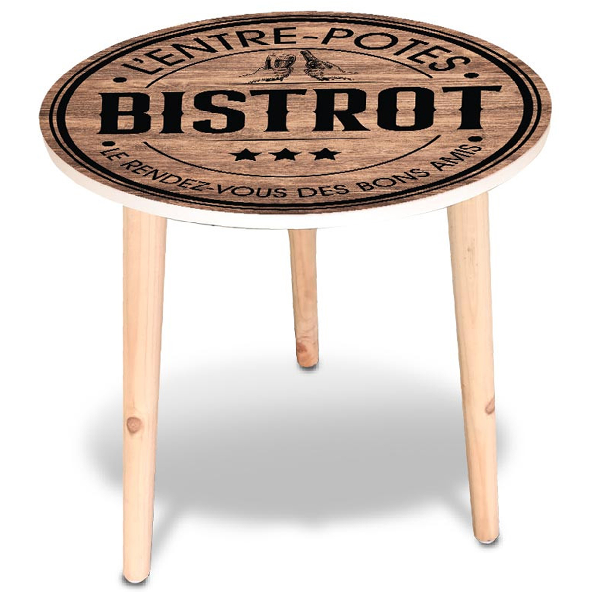 Table ronde bois \'L\'Entre-Potes Bistrot\' marron - 40 cm - [A3398]