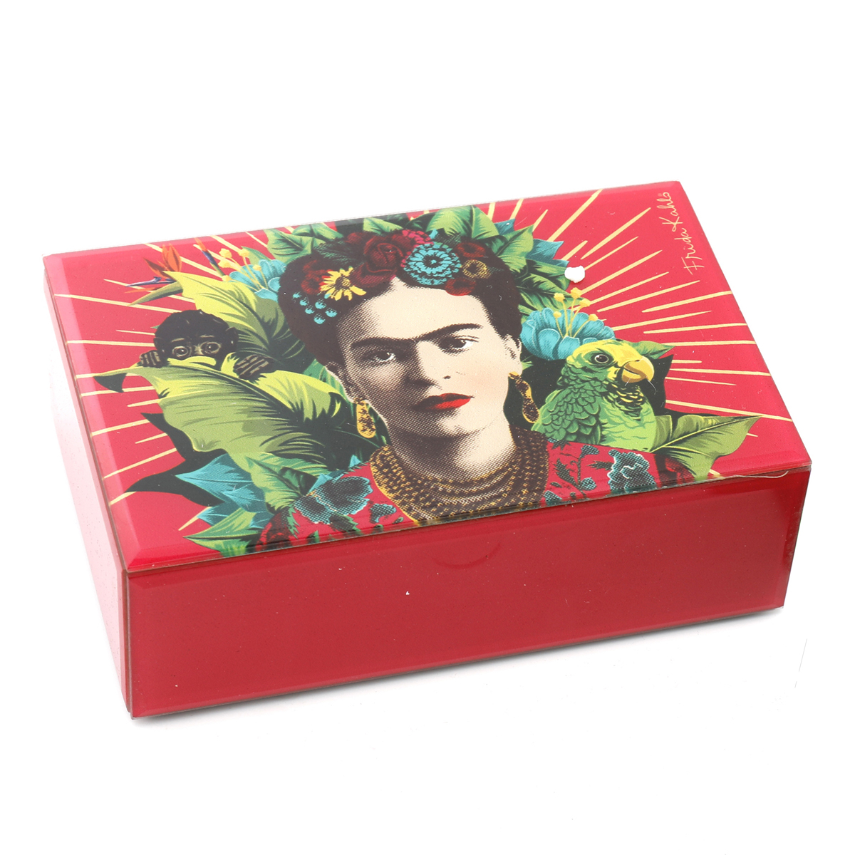 Boite à bijoux verre \'Frida Kahlo\' rouge - 20x13x6 cm - [A3687]