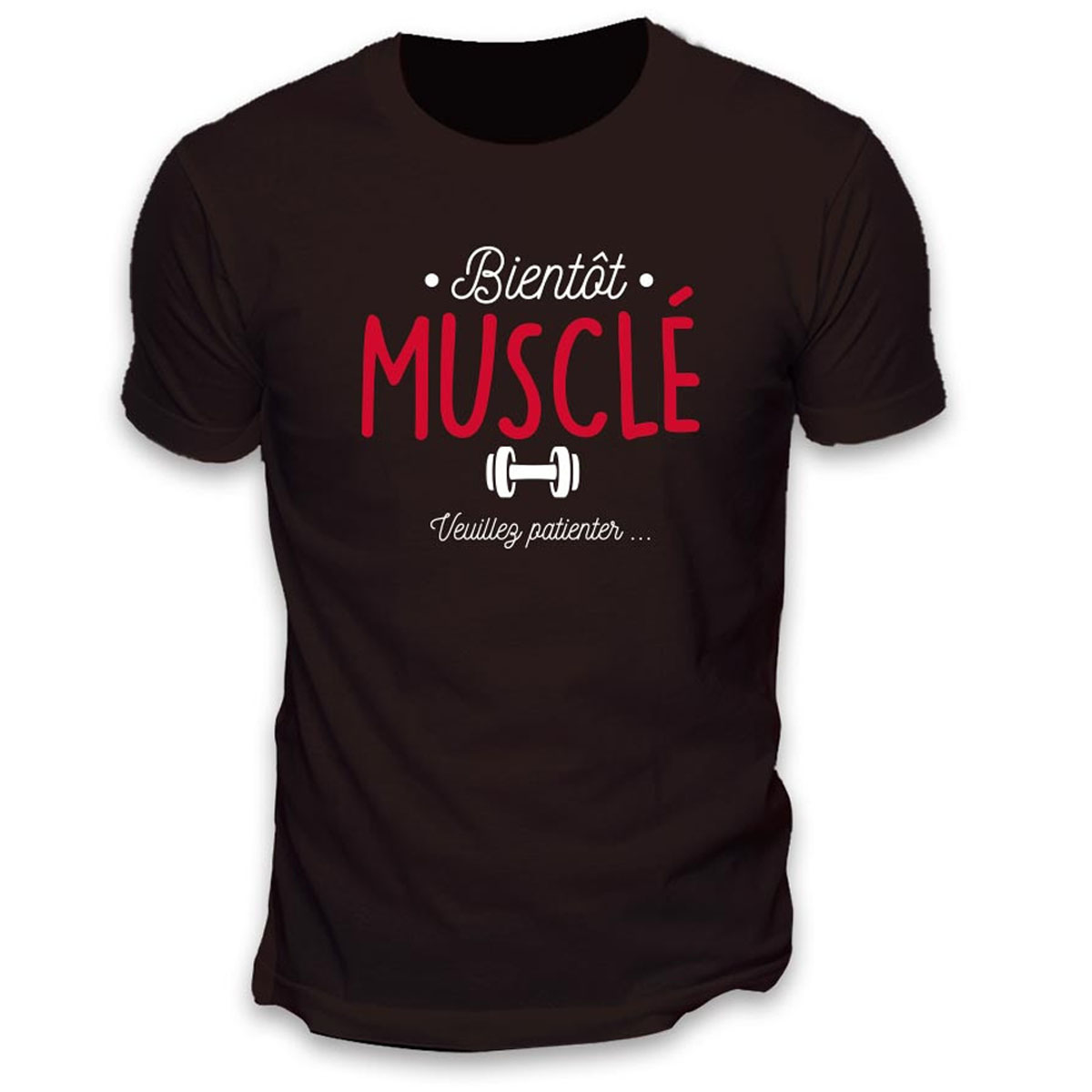 T-shirt coton \'Bientôt Musclé Veuillez patienter \' noir - taille XL - [A3801]