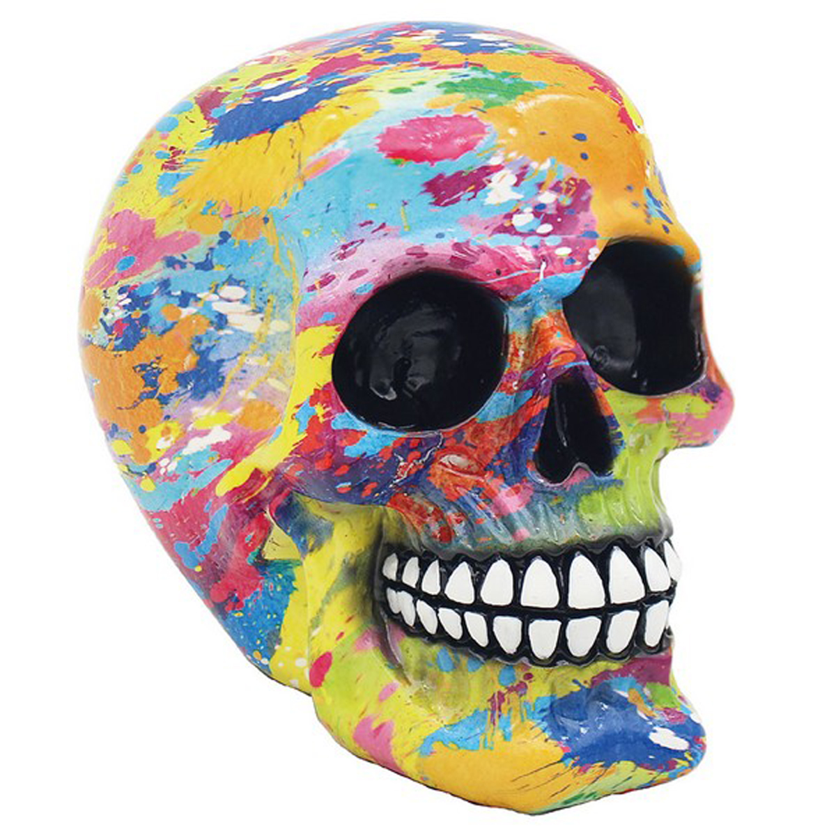 Figurine résine \'Tête de Mort\' splash multicolore - 15x12x10 cm - [A3843]