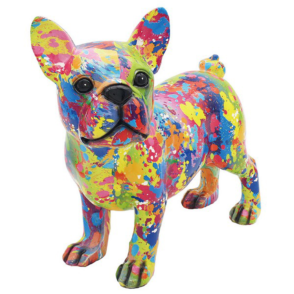 Figurine résine \'Bulldog Français\' splash multicolore - 23x20x12 cm - [A3847]