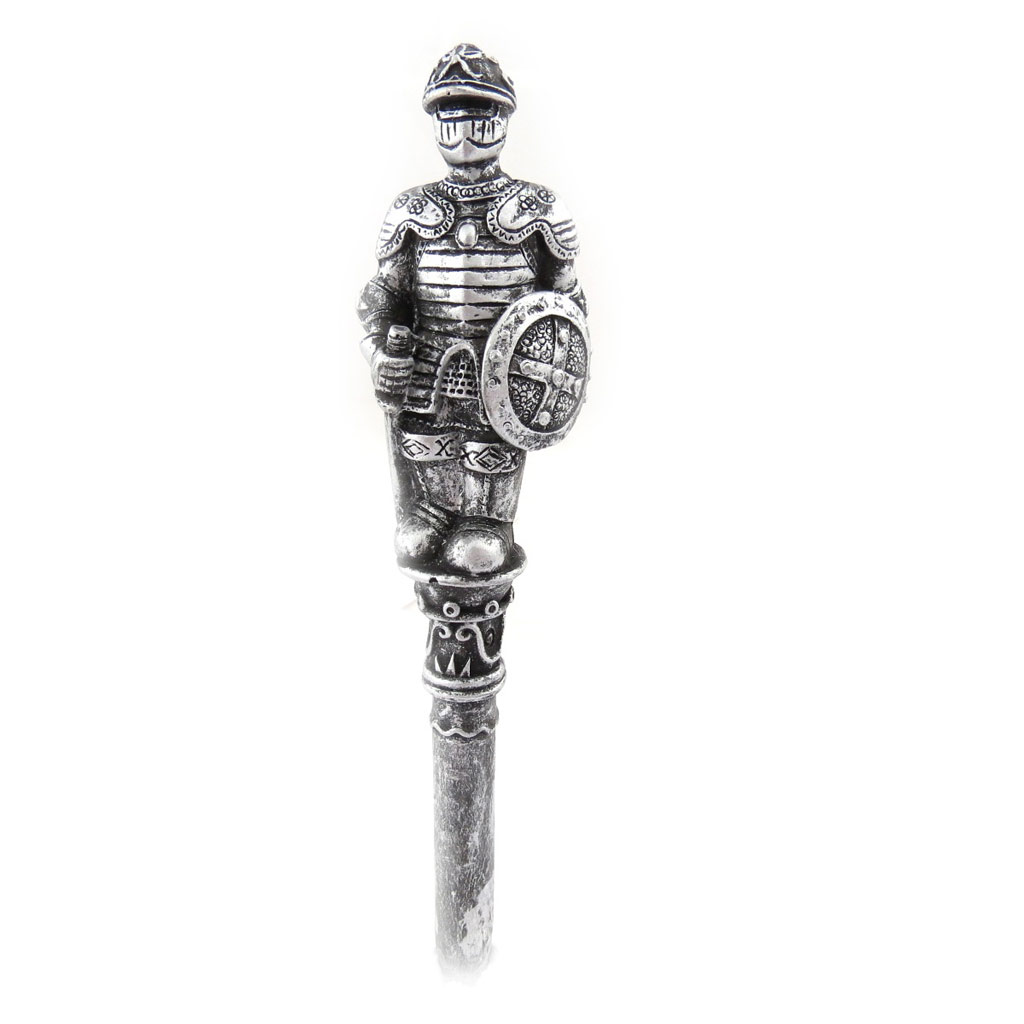 Stylo figurine résine \'Chevaliers\' gris - 16 cm - [A3864]