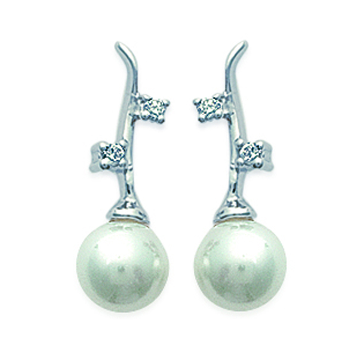 Boucles Argent \'Perles Mélodieuses\' Blanc Ivoire argenté (rhodié) - perle 7 mm - [E0262]