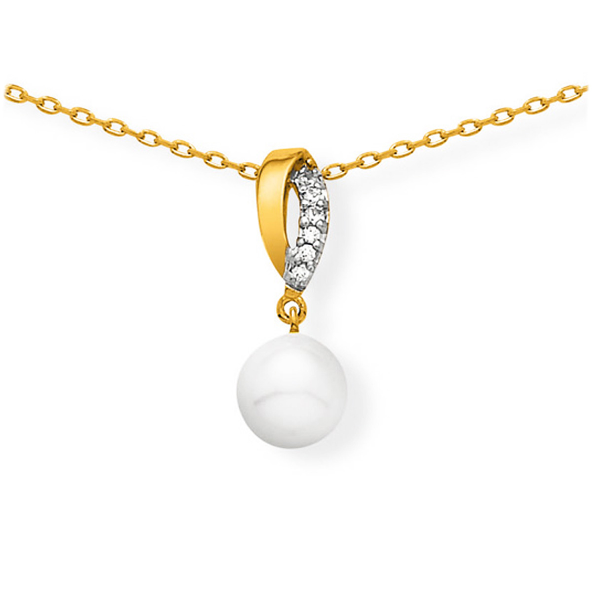 Collier Plaqué Or \'Pearl Beauty\' blanc  - [F7097]