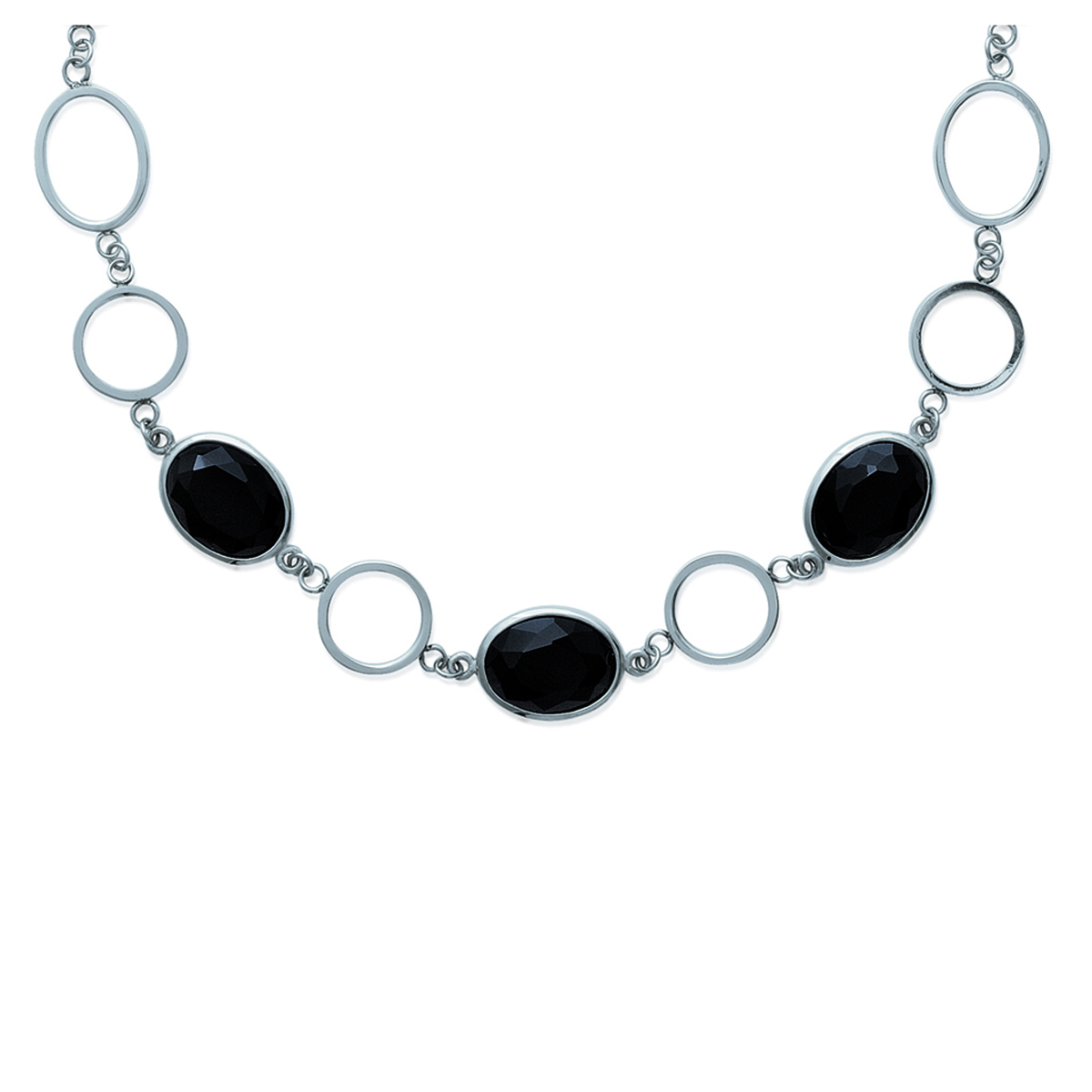 Collier acier \'Linda\' noir argenté - 45 cm 17 mm - [H0350]
