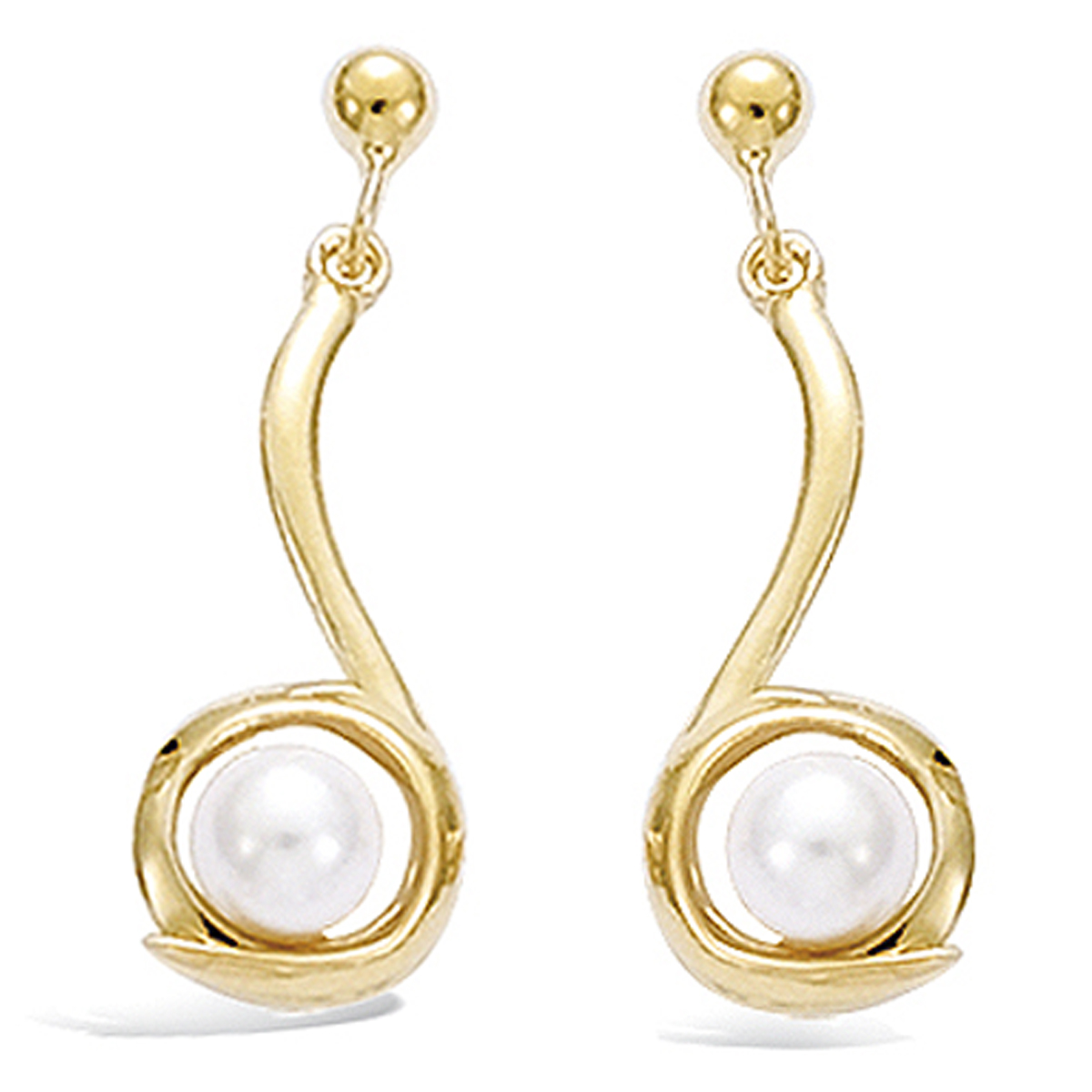Boucles plaqué or \'Perla\' blanc doré - 25x9 mm - [H5554]