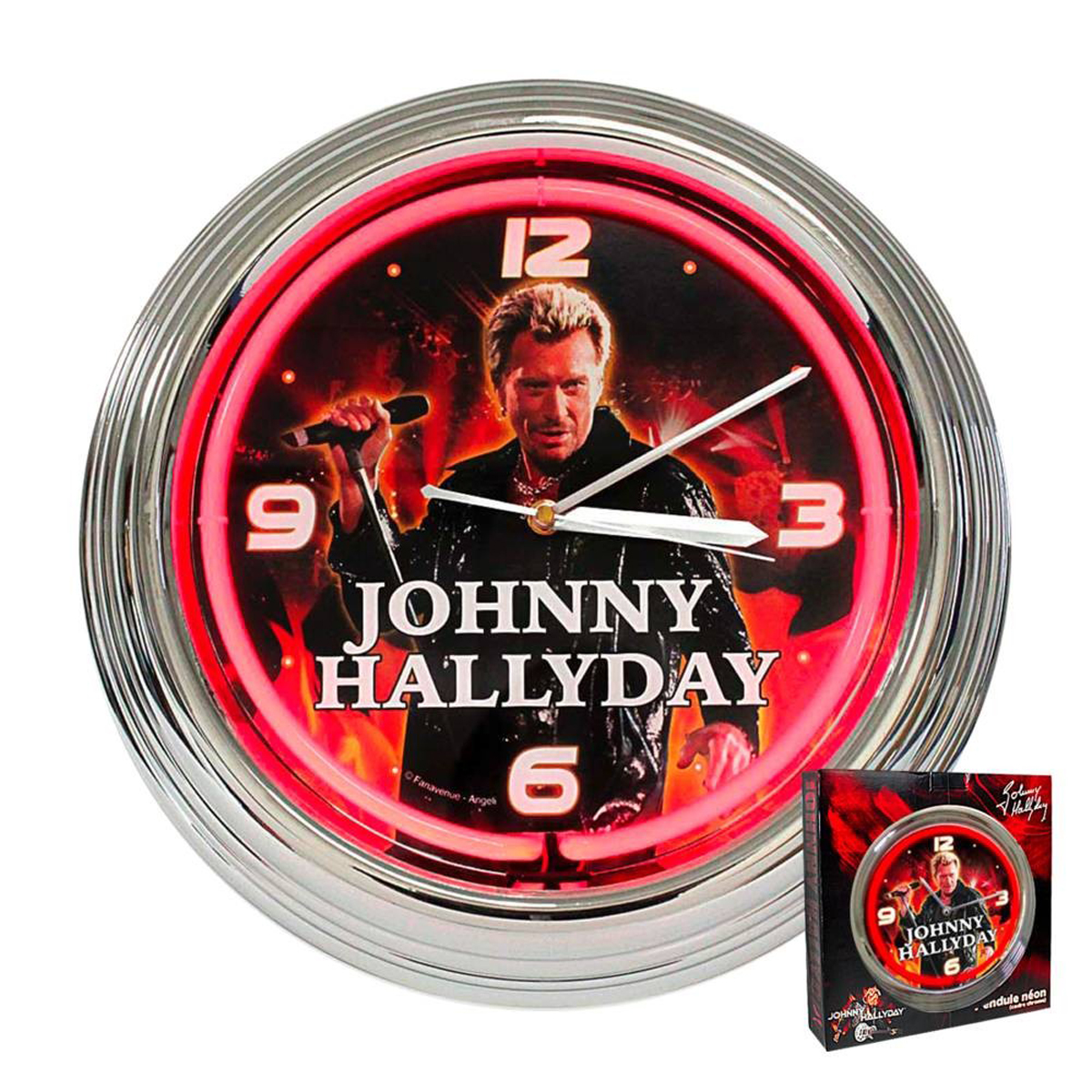 Horloge Murale Néon \'Johnny Hallyday\' au micro (rouge) - 37x7 cm - [H5969]