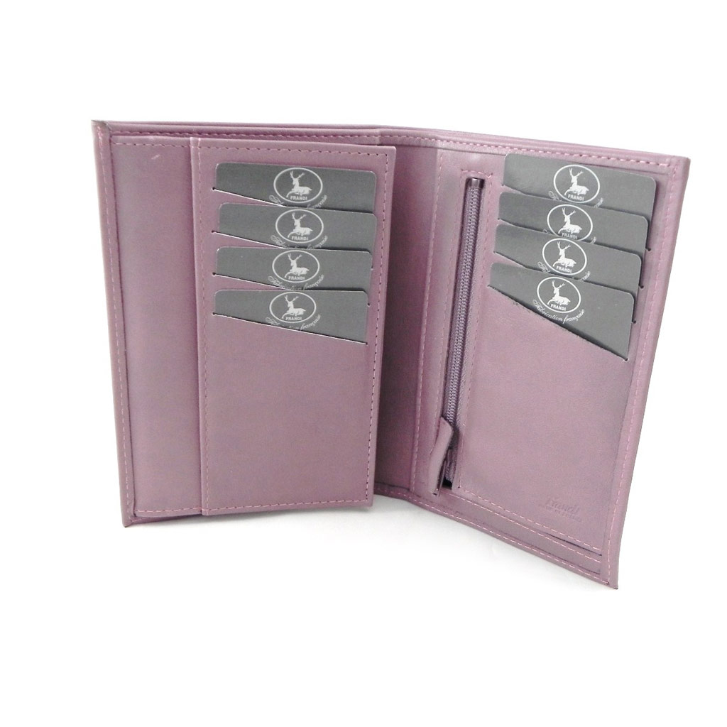 Portefeuille Cuir \'Frandi\' vieux rose satiné - [H7664]