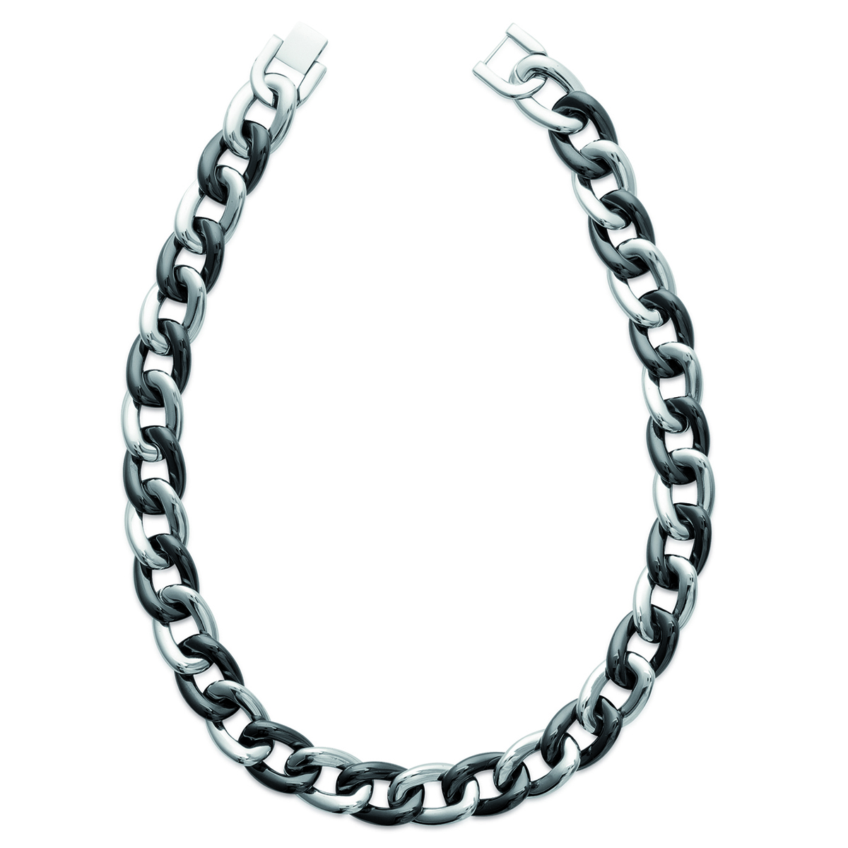 Collier acier \'Chorégraphie\' noir argenté (céramique) - 45 cm 15 mm - [I1184]