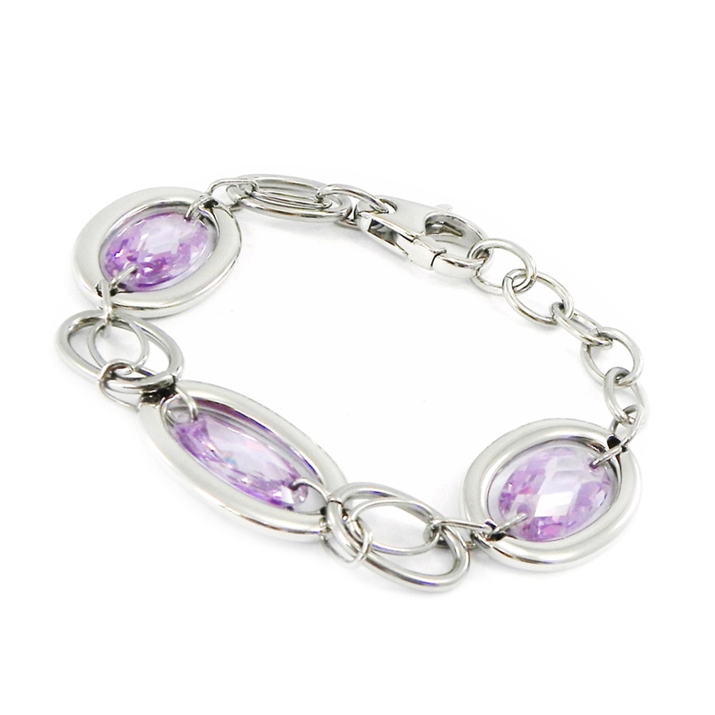 Bracelet acier \'Calypso\' violet améthyste - [I2892]
