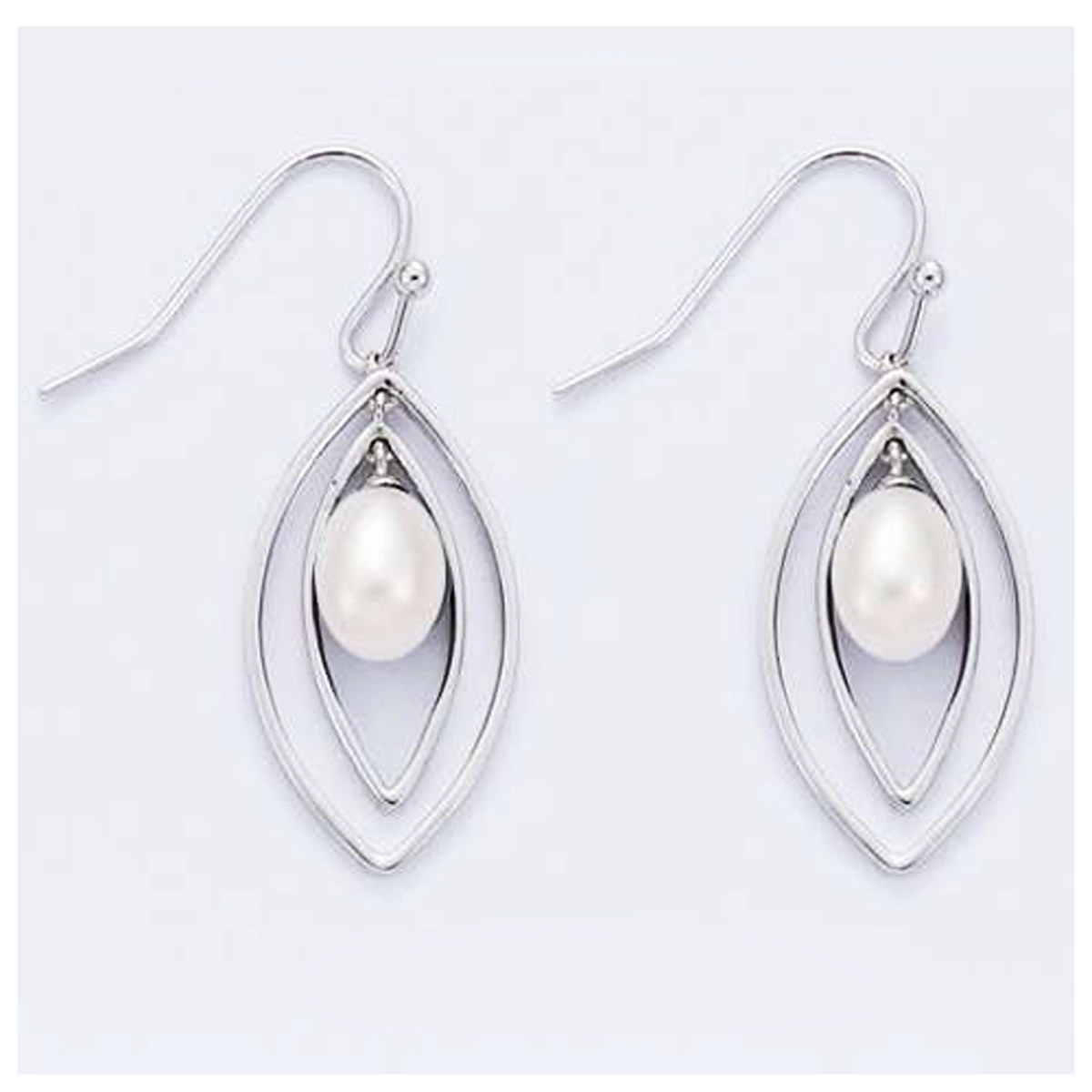 Boucles Argent \'Perla\' blanc argenté (rhodié) - 25x13 mm - [I3630]