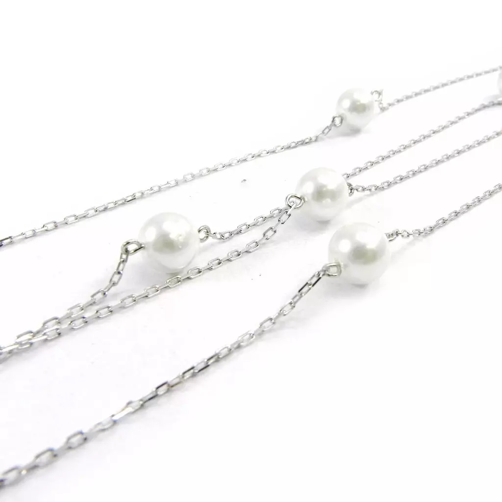 les trésors de lily Collier Sautoir 'Perla' blanc argenté (rhodié) 85 cm 8 mm [I3925]