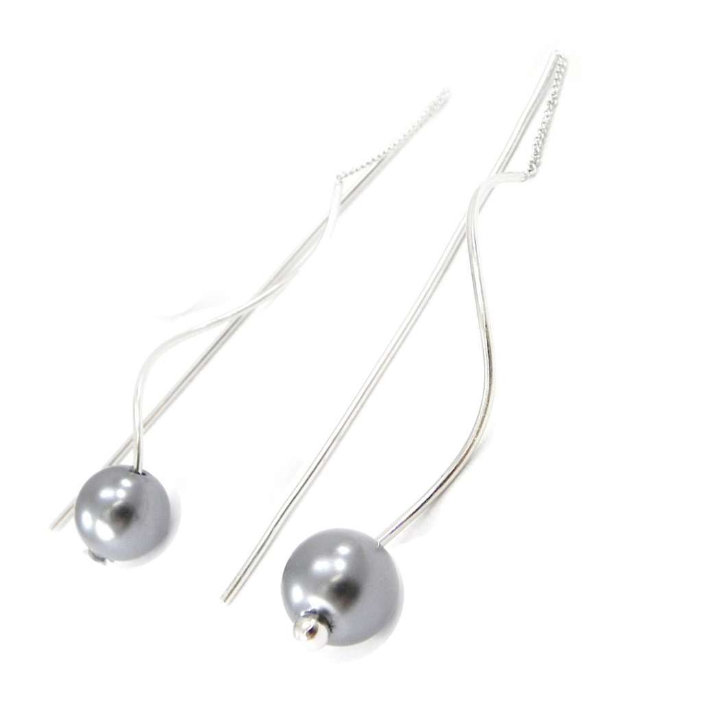 Boucles Argent \'Perla\' gris argenté (rhodié) - 55x9 mm - [I3965]